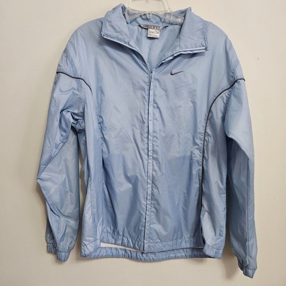 Nike Windbreaker Jacket Womens Med Blue Nylon Full Zip Vented Running Athletic - Picture 1 of 12